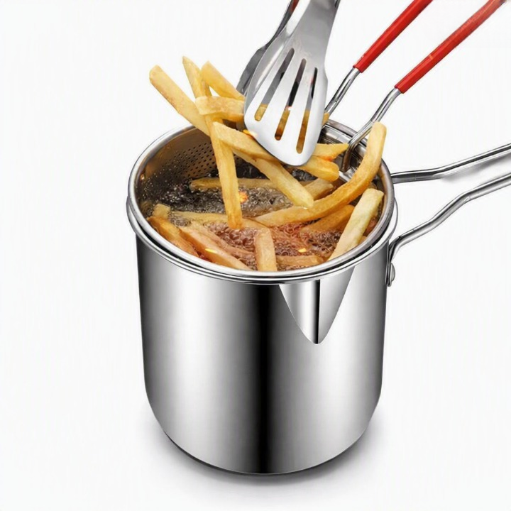 Deep Frying Pot with Strainer Basket