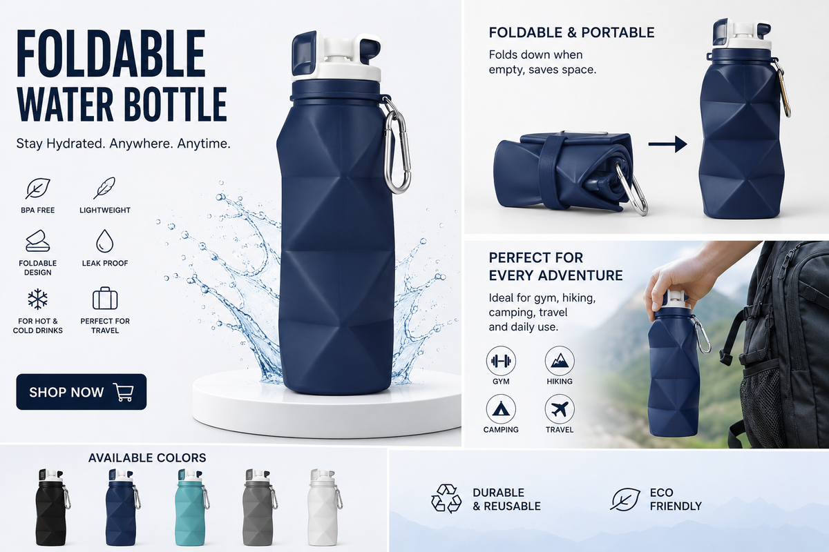 Silicone Folding Bottle | 600ML Silicon Foldable Bottle
