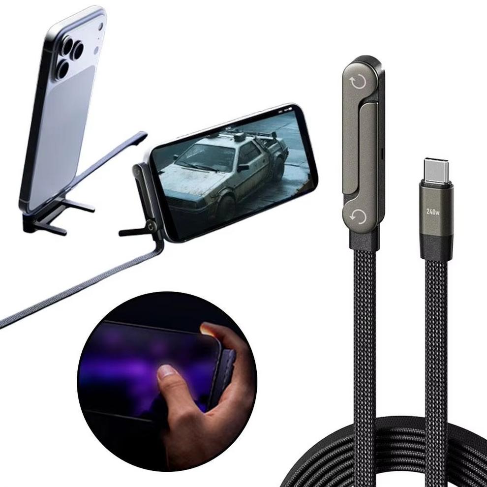 2-In-1 Data Cable With Stand | Nylon Braided USB C To USB C Cable + Free Home Delivery